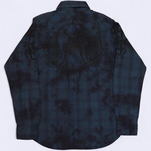 RARE VINTAGE Archaic by Affliction blue and black tie-dye long sleeve